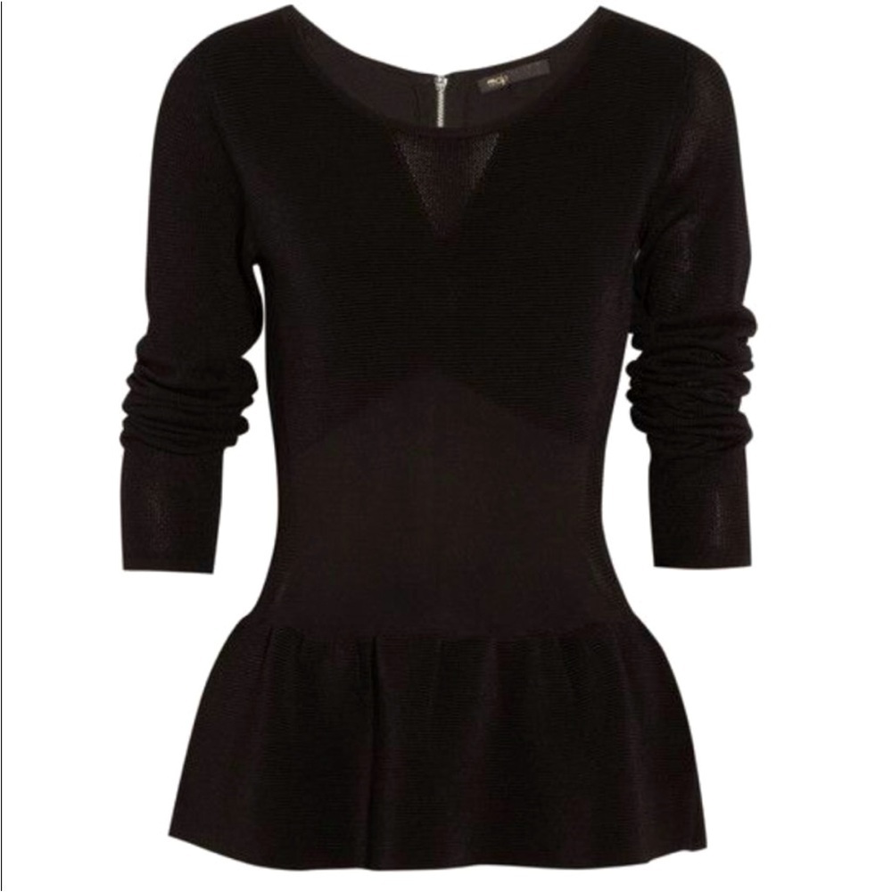 Maje Black Datchye stretch-knit peplum top